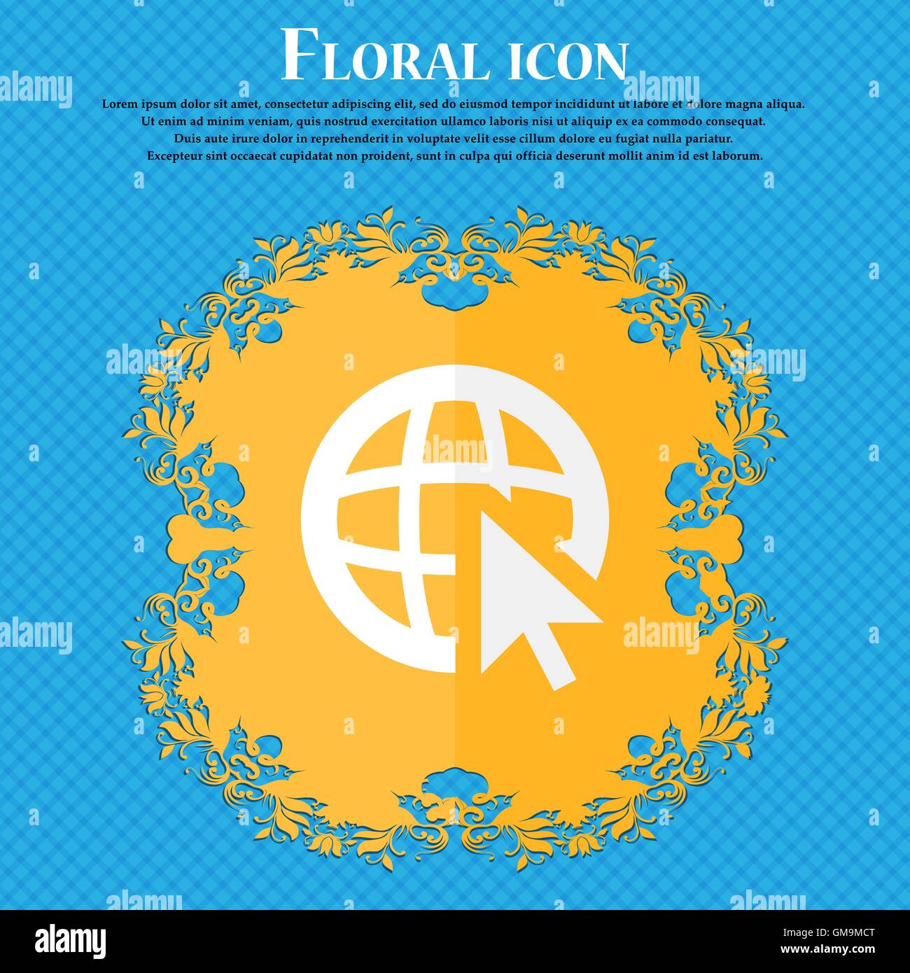Internet sign icon. World wide web symbol. Cursor pointer. Floral flat ...