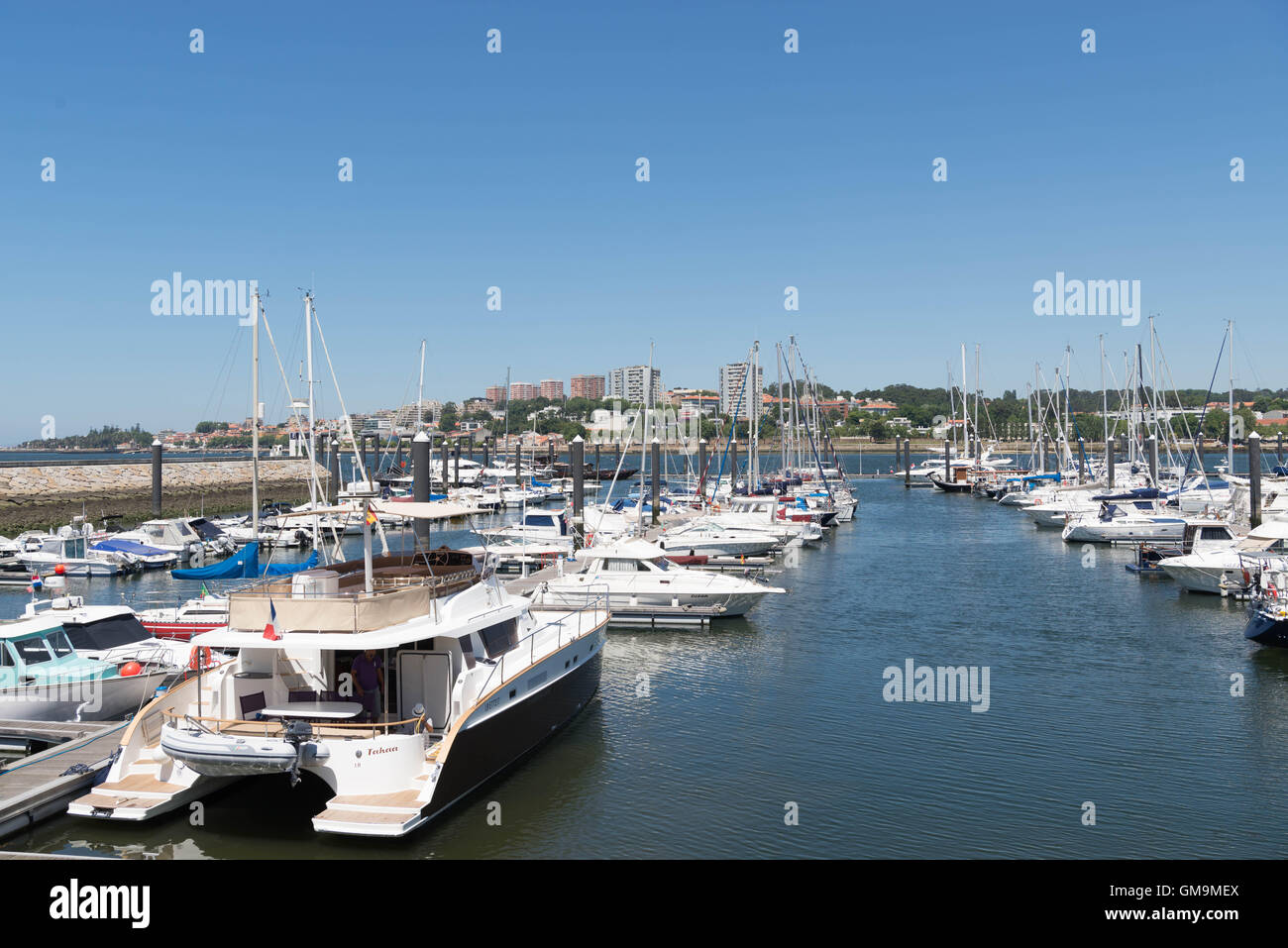 The marina near the small fishing village of Afurada, Portugal Stock Photo