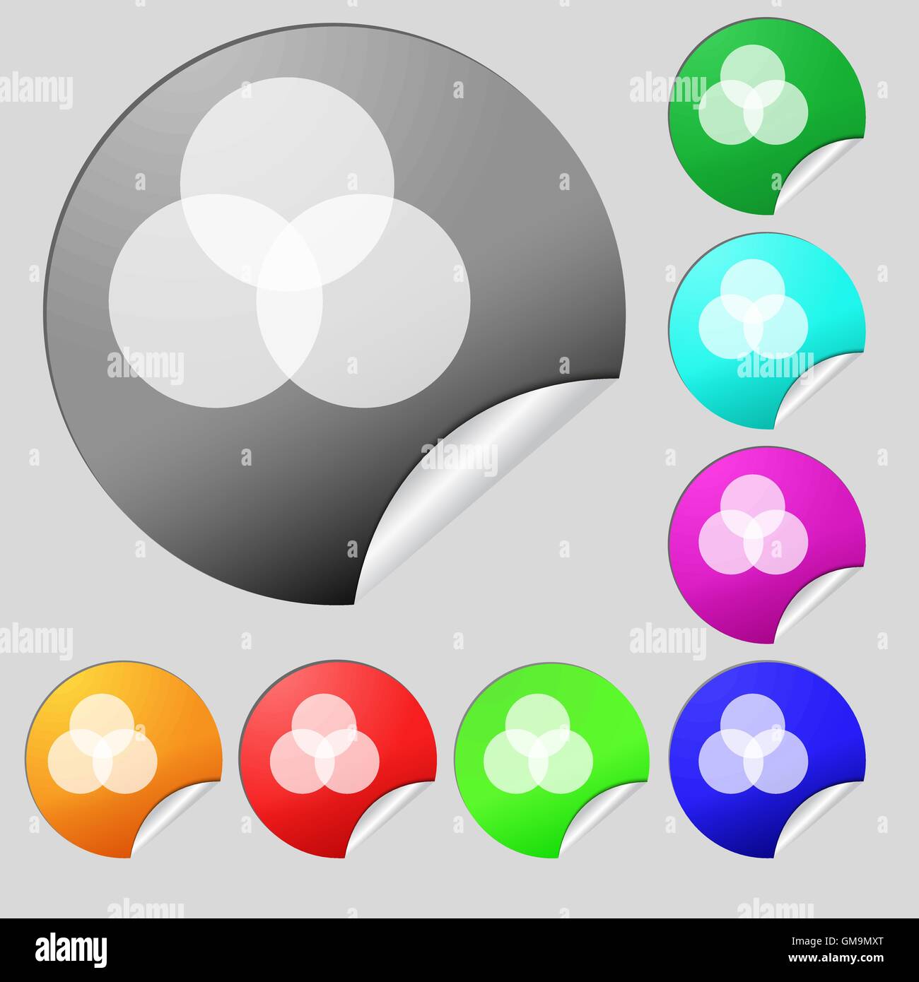 Color scheme icon sign. Set of eight multi colored round buttons ...