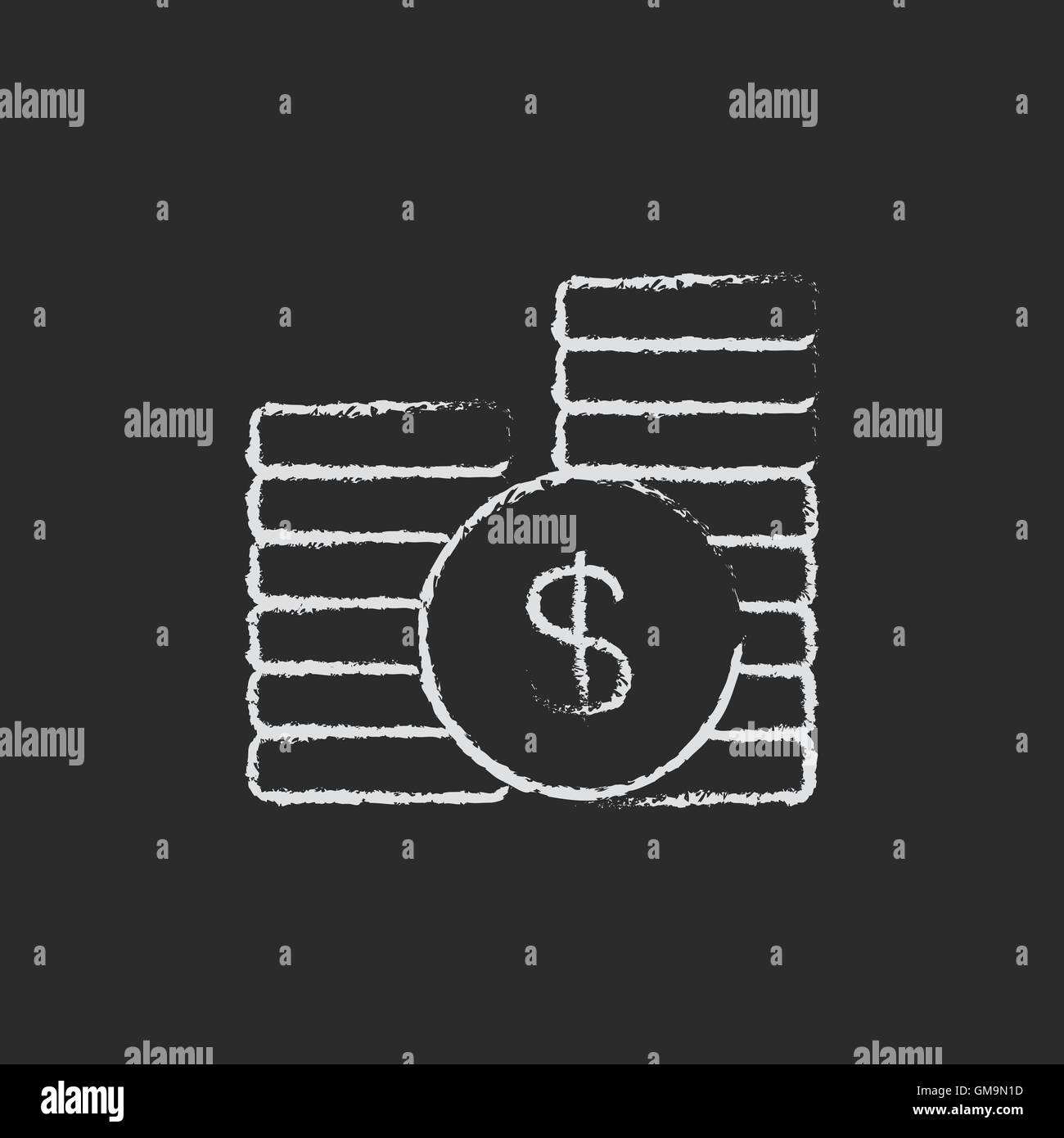 Dollar coins icon drawn in chalk. Stock Vector