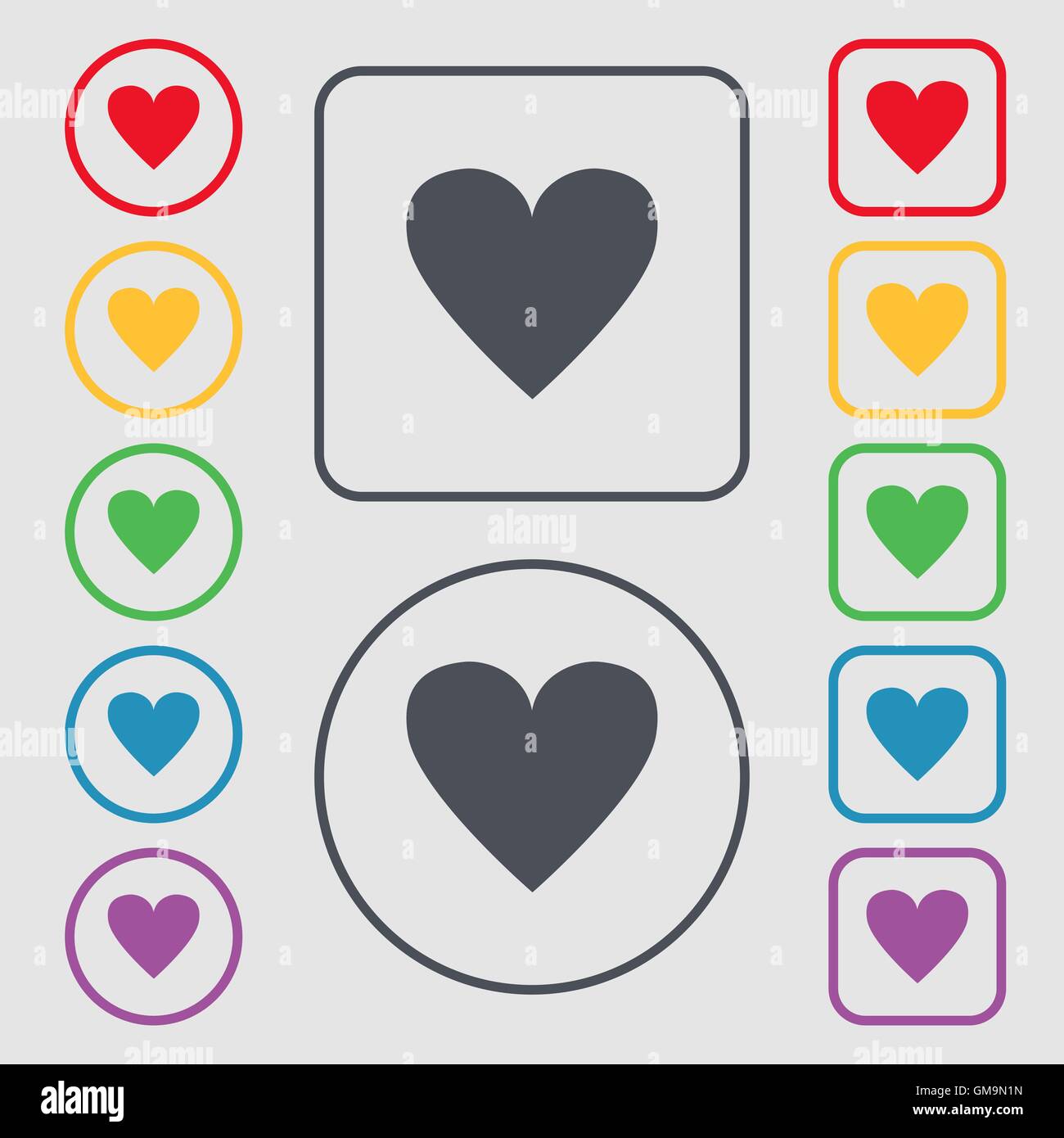 Heart sign icon. Love symbol. Symbols on the Round and square buttons ...