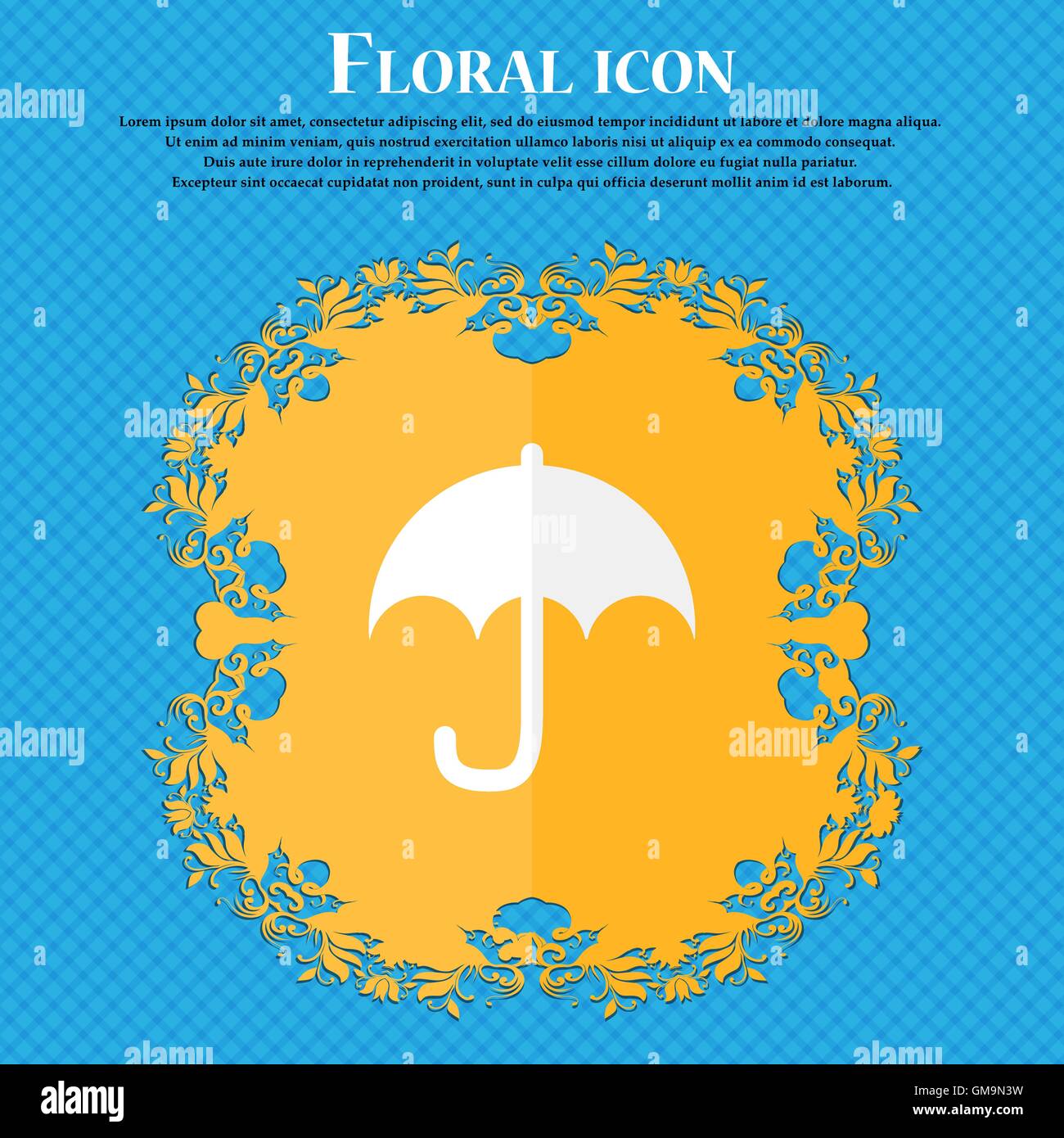 Umbrella . Floral flat design on a blue abstract background with place for your text. Vector Stock Vector