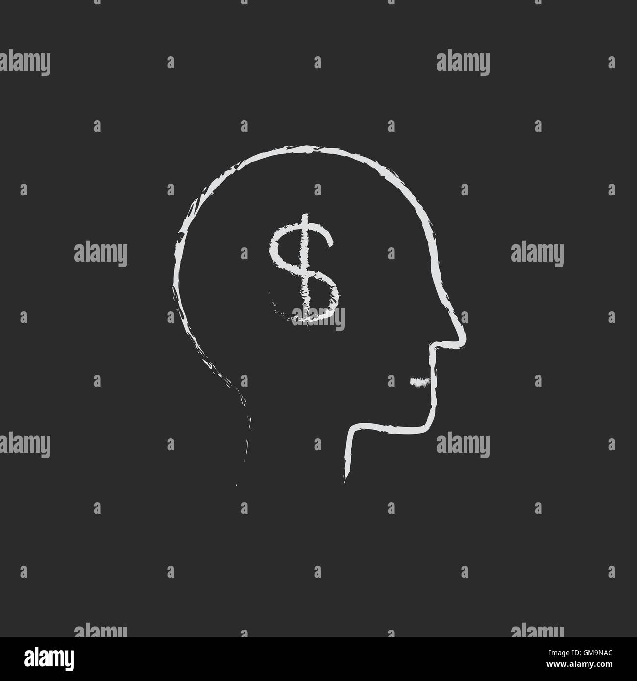 Head with dollar symbol icon drawn in chalk. Stock Vector