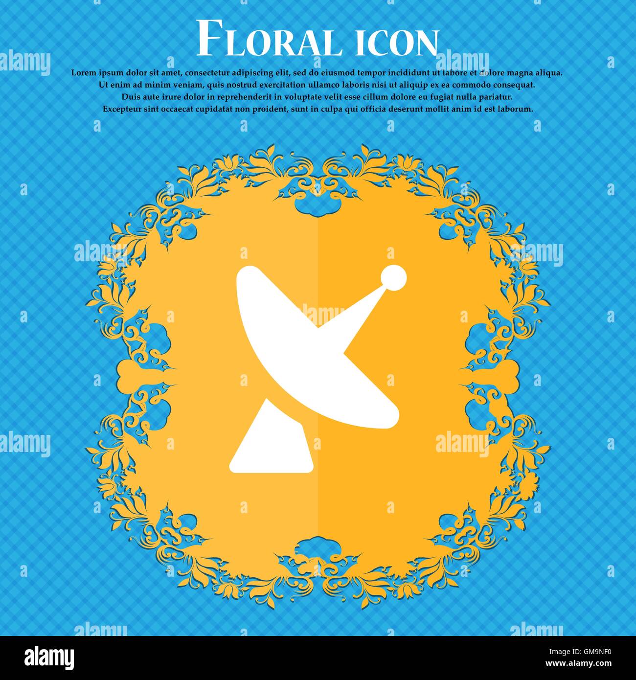 Satellite dish . Floral flat design on a blue abstract background with place for your text. Vector Stock Vector
