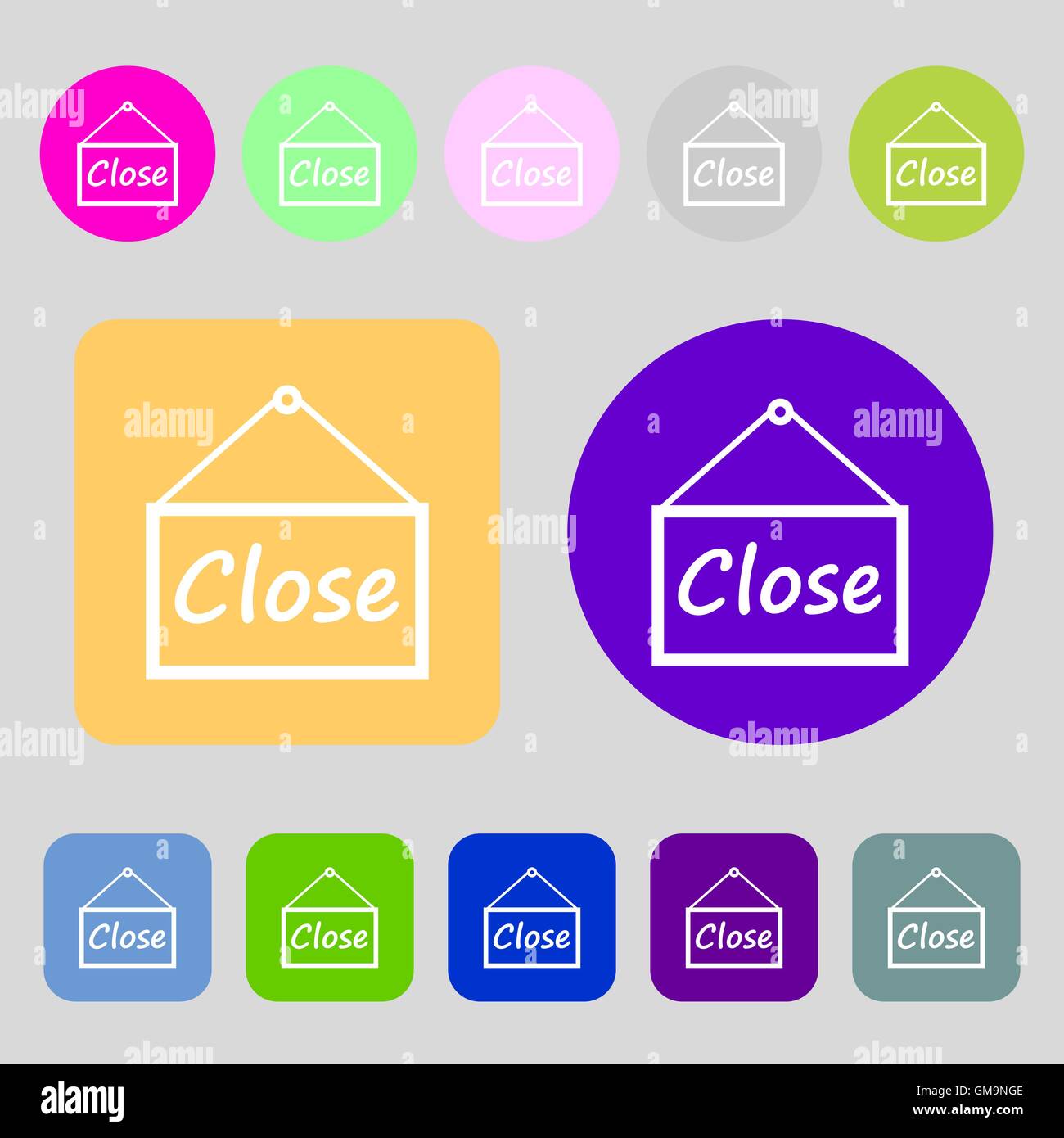 close icon sign. 12 colored buttons. Flat design. Vector Stock Vector