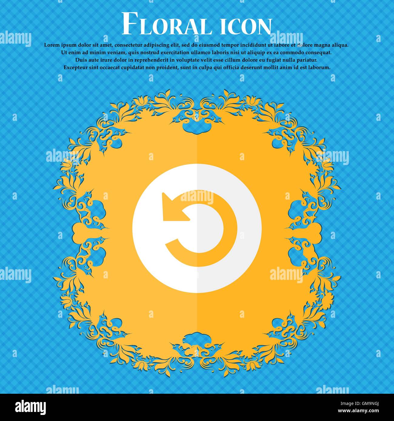 Upgrade, arrow icon sign. Floral flat design on a blue abstract background with place for your text. Vector Stock Vector