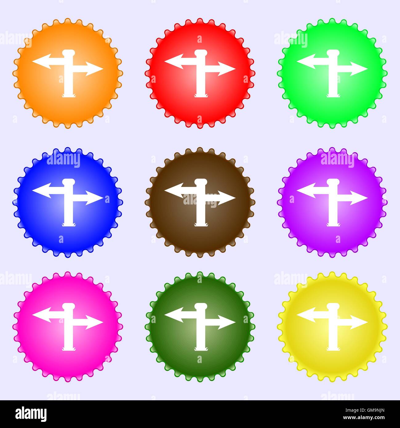 Blank Road Sign icon sign. A set of nine different colored labels ...