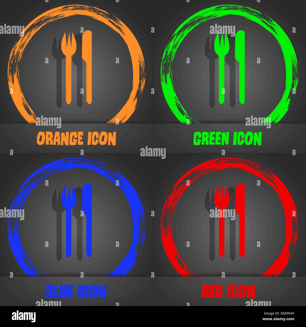 Eat sign icon. Cutlery symbol. Fork and knife. Fashionable modern style. In the orange, green, blue, red design. Vector Stock Vector