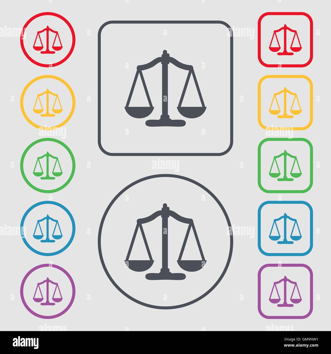 Scales balance. Symbols on the Round and square buttons with frame