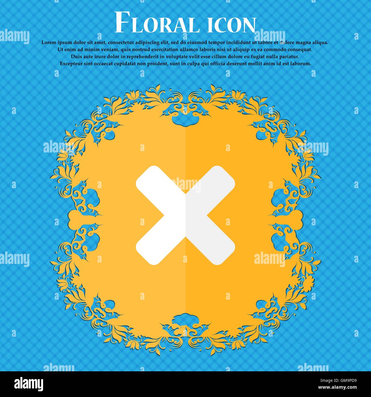 cancel, multiplication . Floral flat design on a blue abstract background with place for your text. Vector Stock Vector