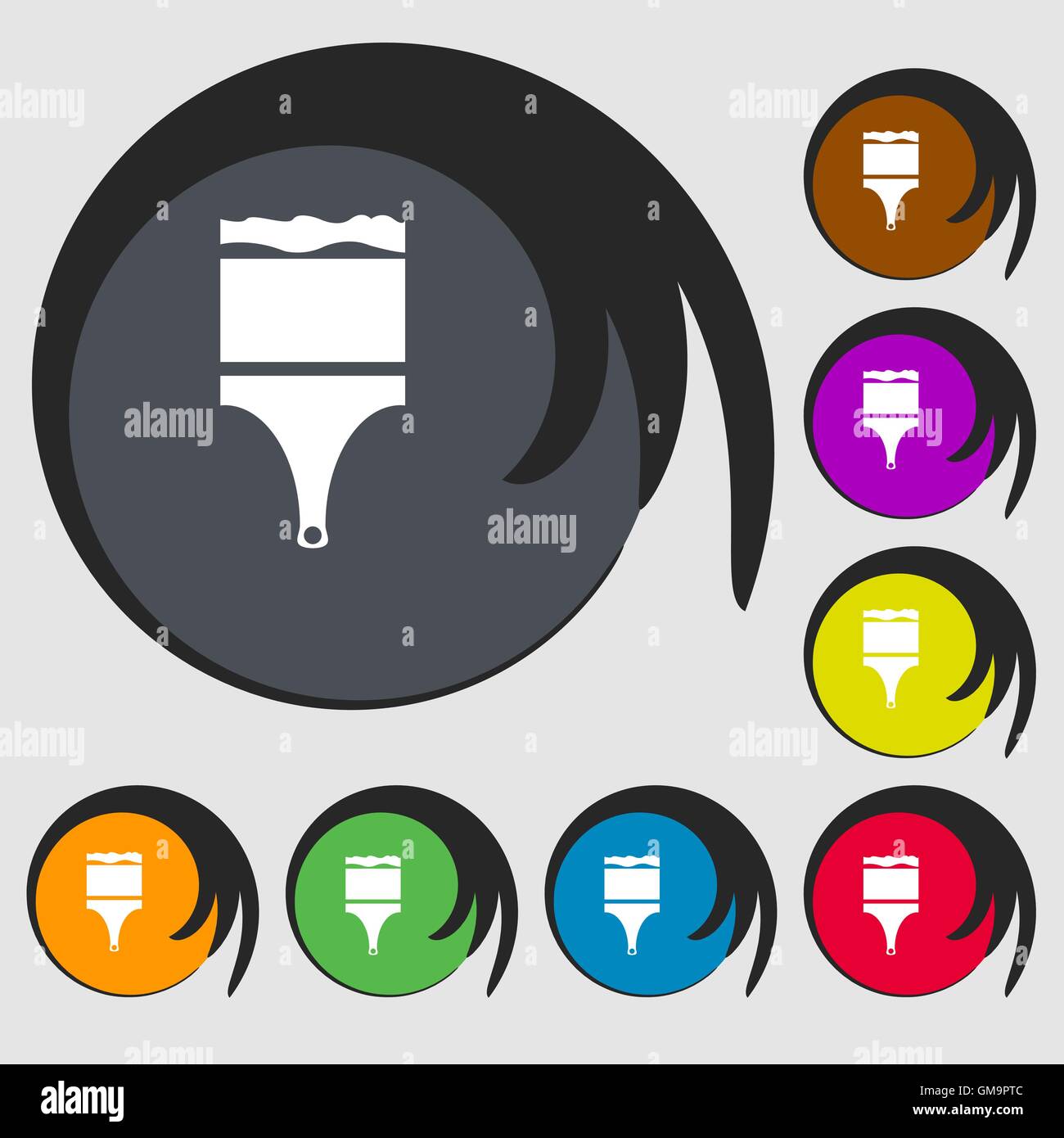 Paint brush sign icon. Artist symbol. Symbols on eight colored buttons