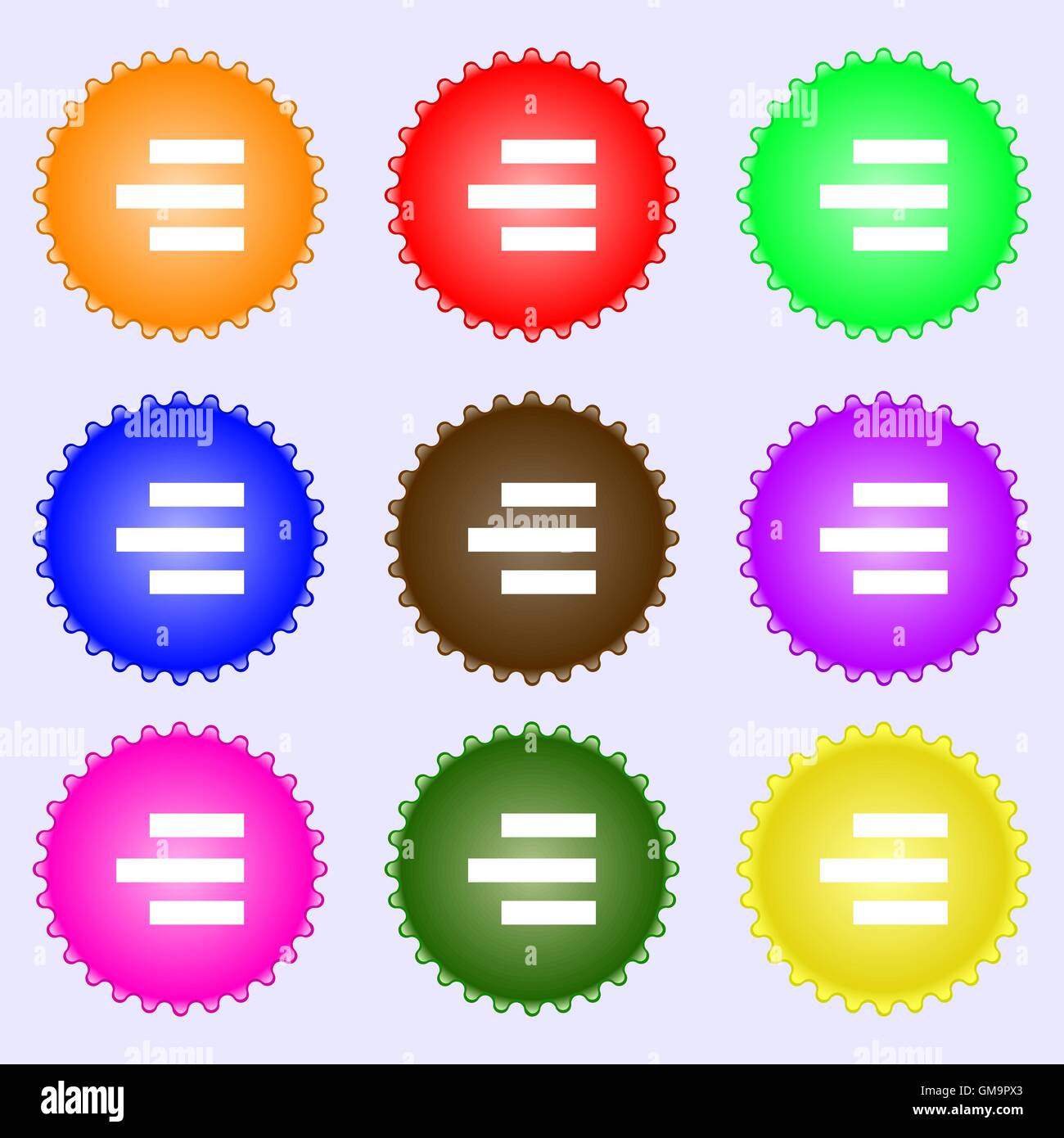 Right-aligned icon sign. A set of nine different colored labels. Vector ...