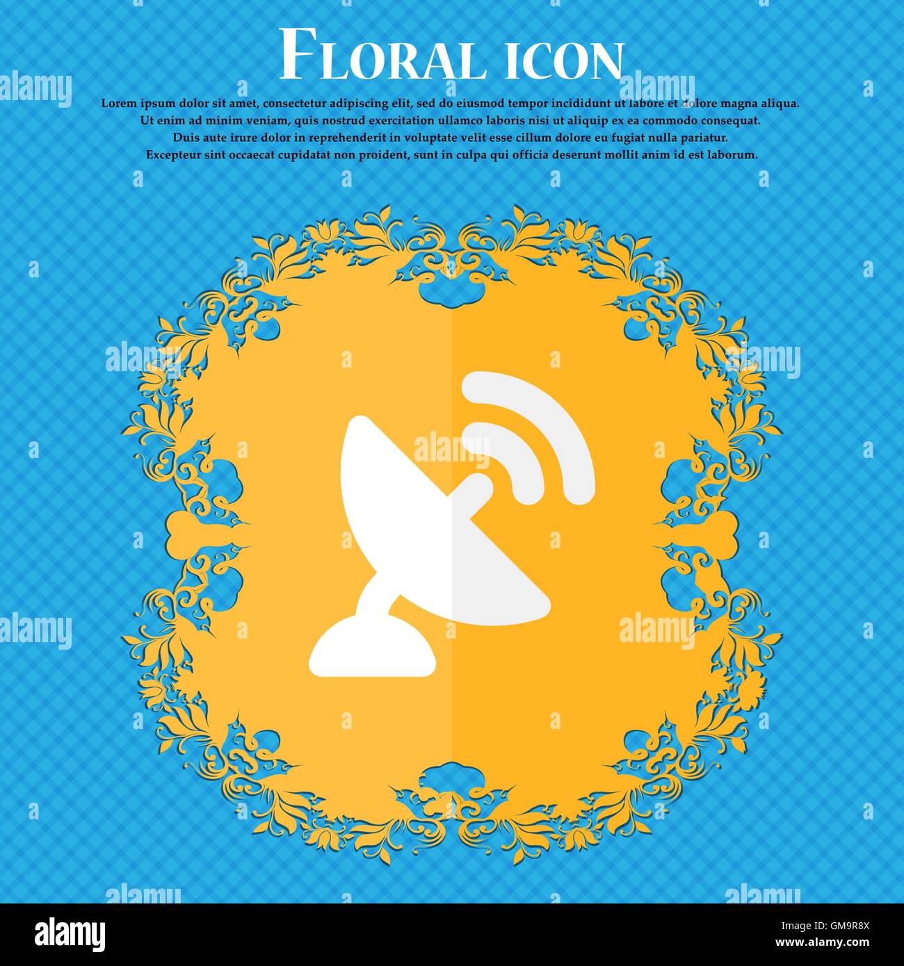 satellite antenna . Floral flat design on a blue abstract background with place for your text. Vector Stock Vector