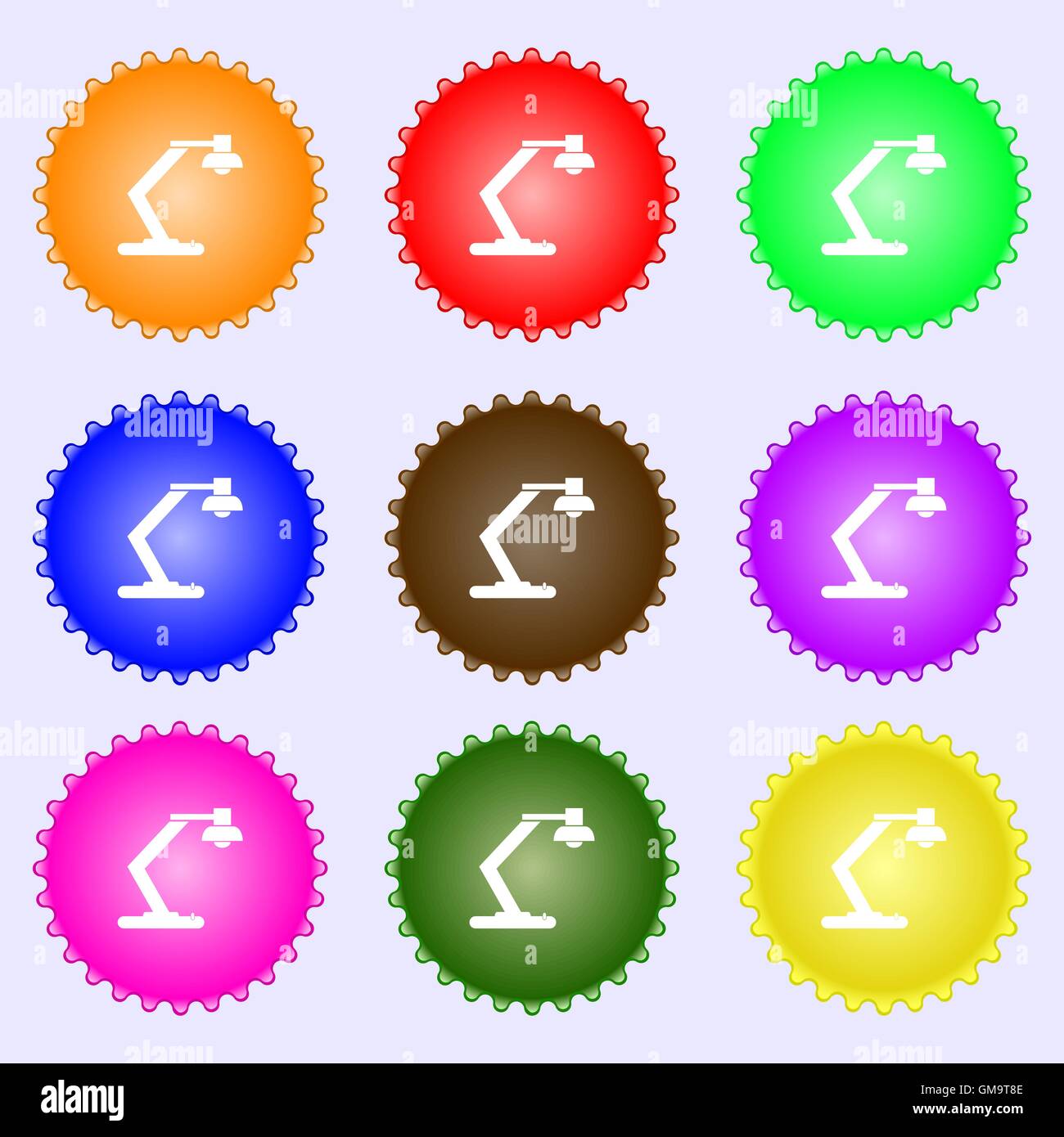 light, bulb, electricity icon sign. A set of nine different colored ...