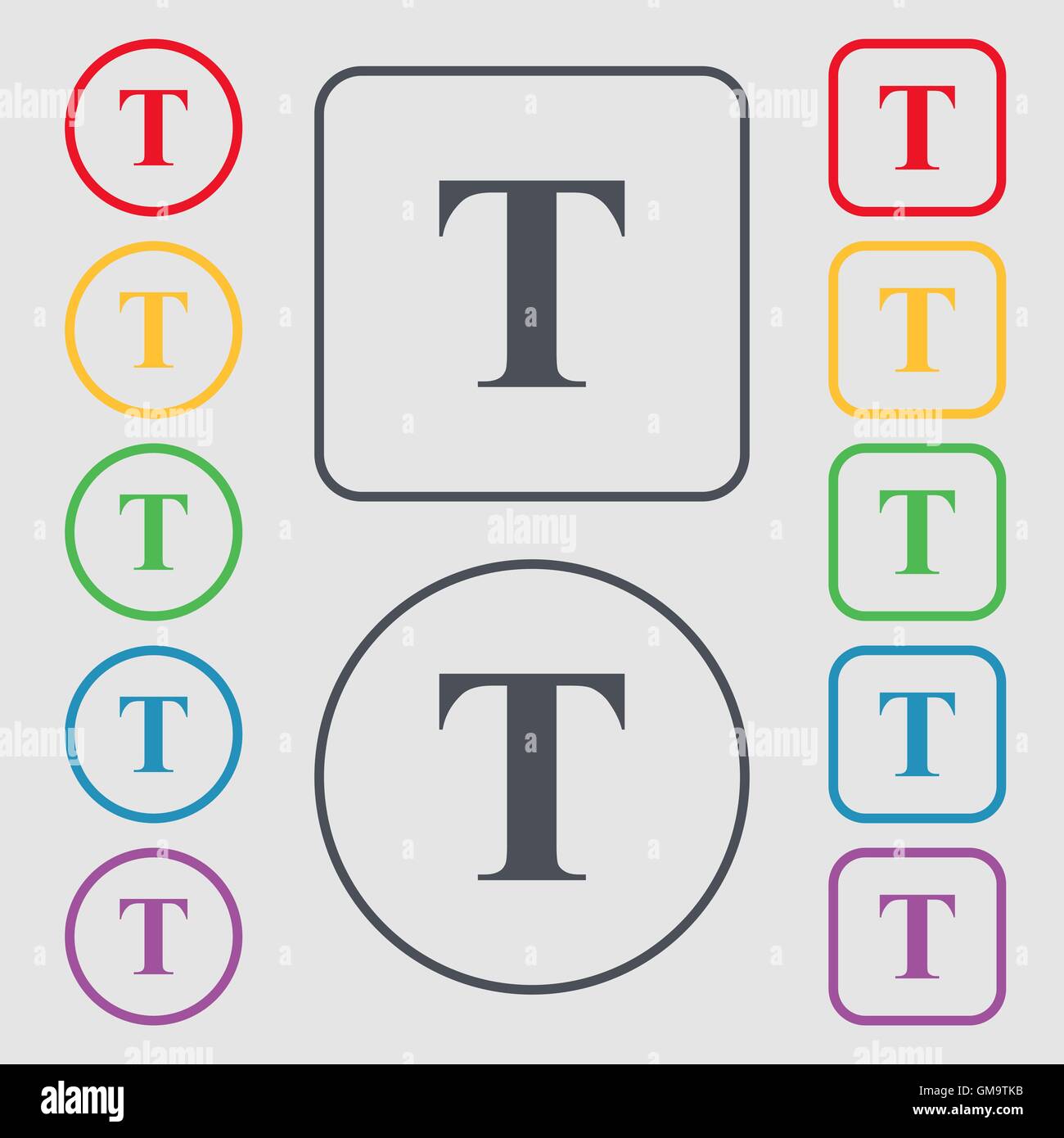 Text edit icon sign. Symbols on the Round and square buttons with frame ...
