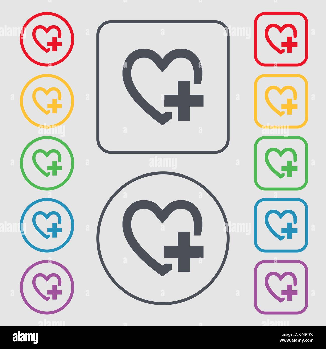 Heart sign icon. Love symbol. Symbols on the Round and square buttons ...
