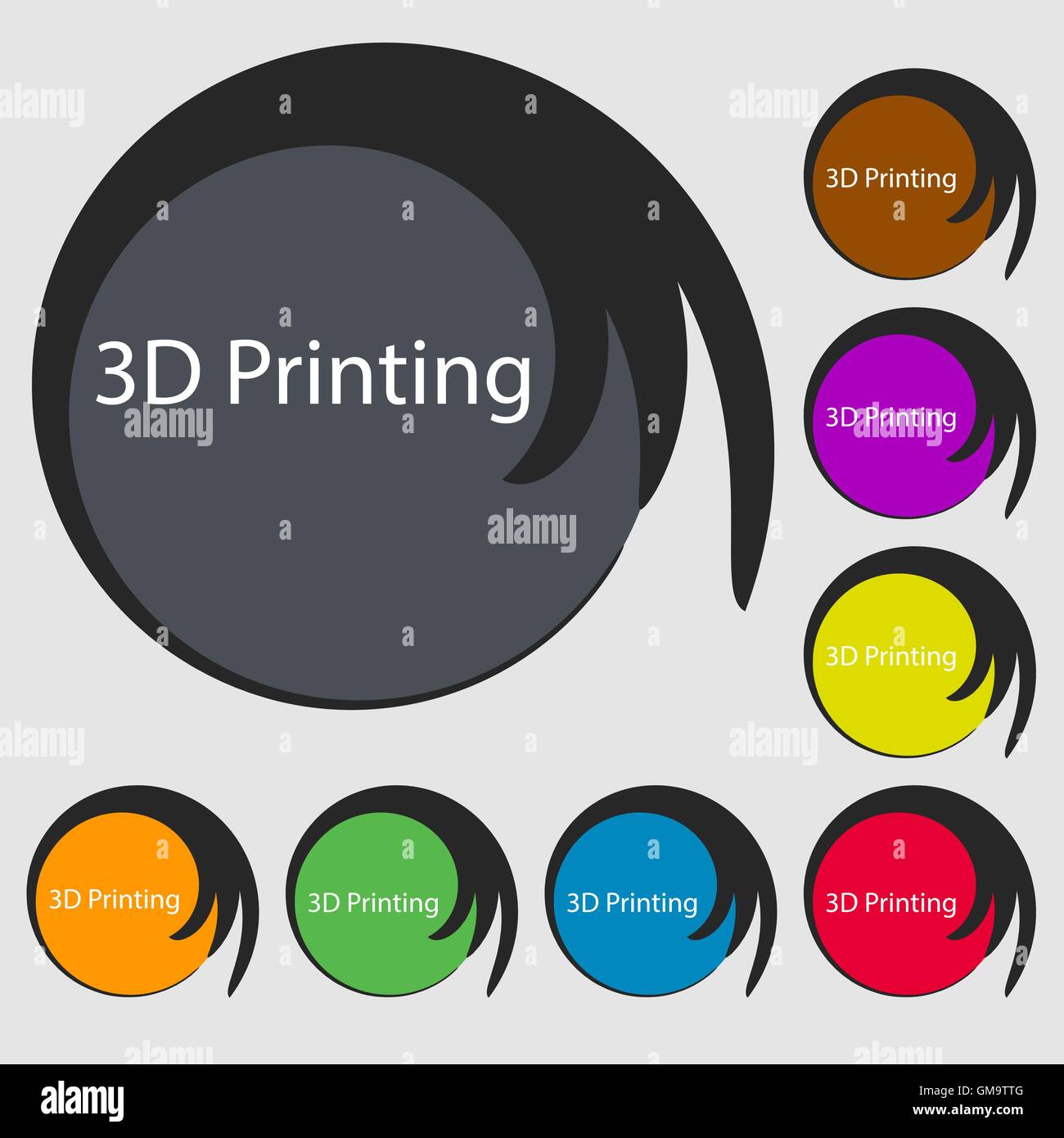 3D Print sign icon. 3d-Printing symbol. Symbols on eight colored buttons. Vector Stock Vector