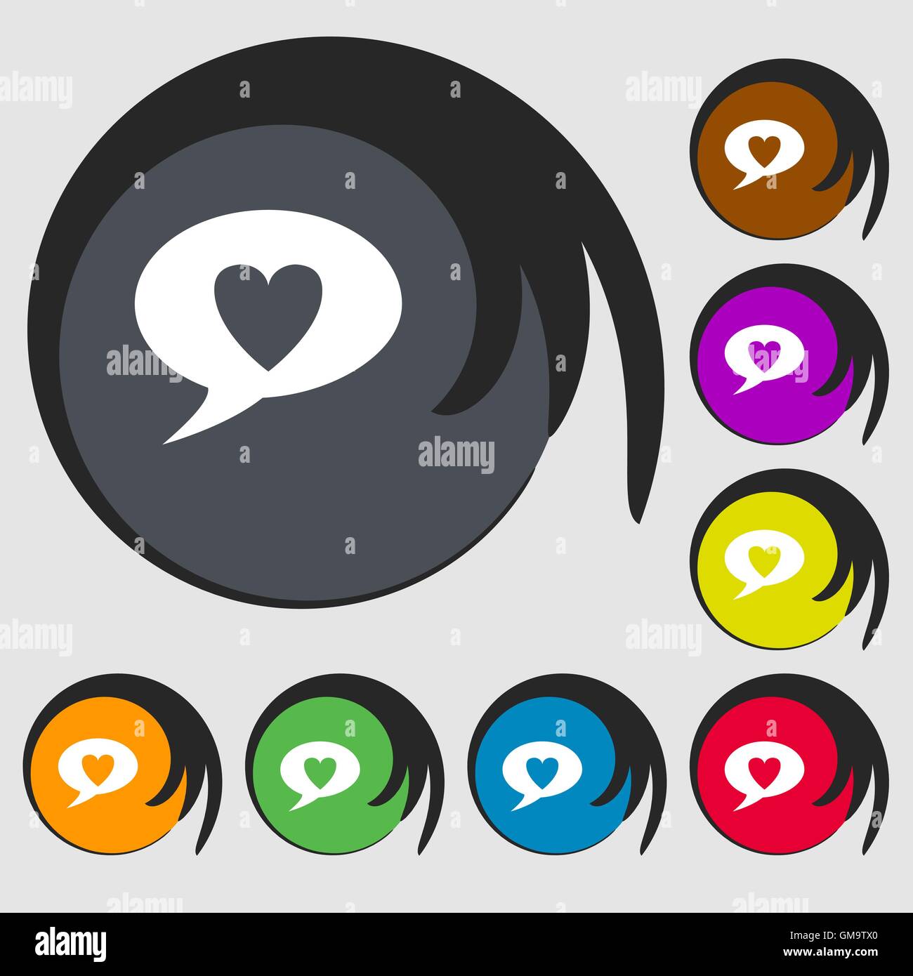 Heart sign icon. Love symbol. Symbols on eight colored buttons. Vector ...