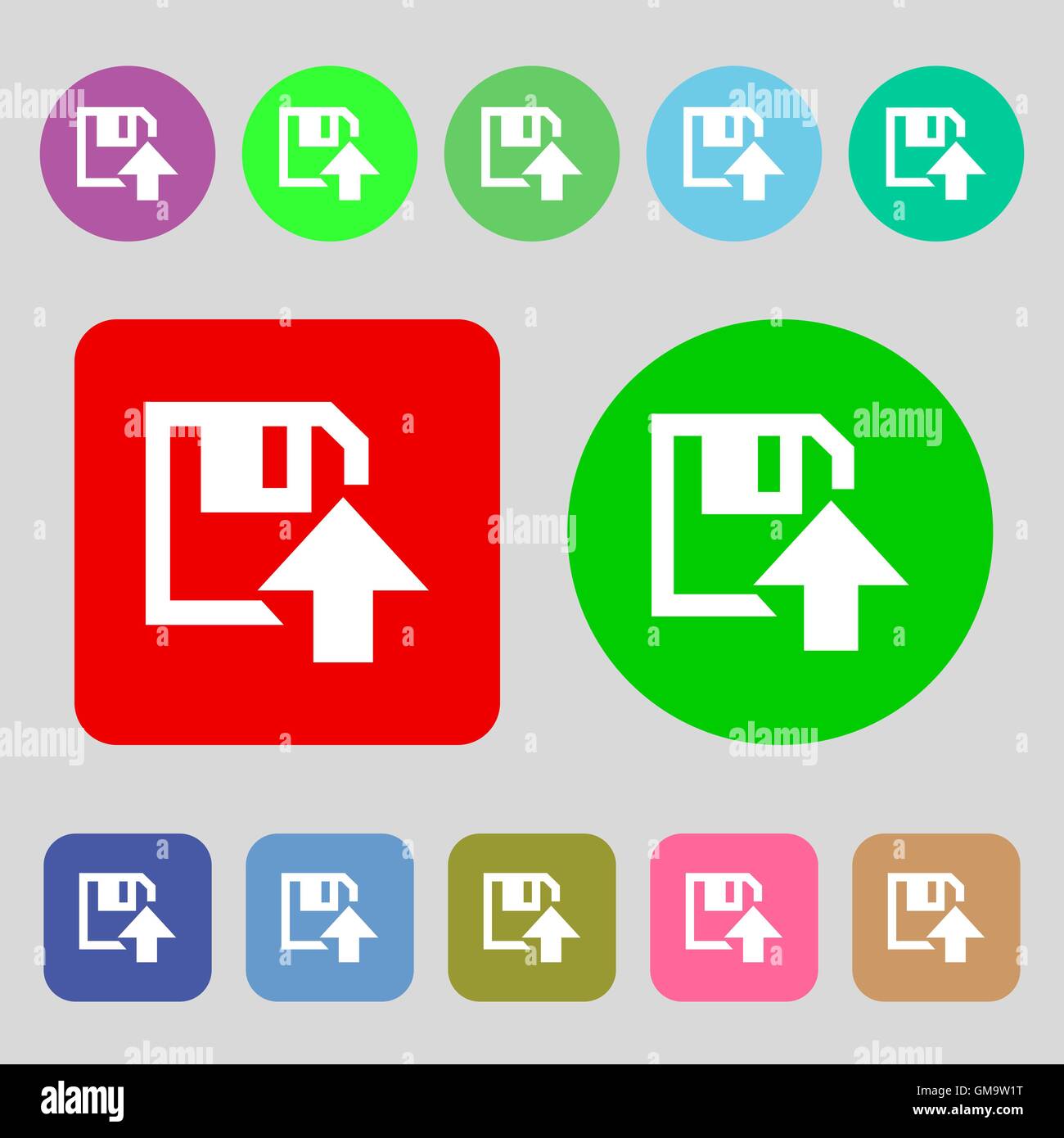 floppy icon. Flat modern design. 12 colored buttons. Flat design ...