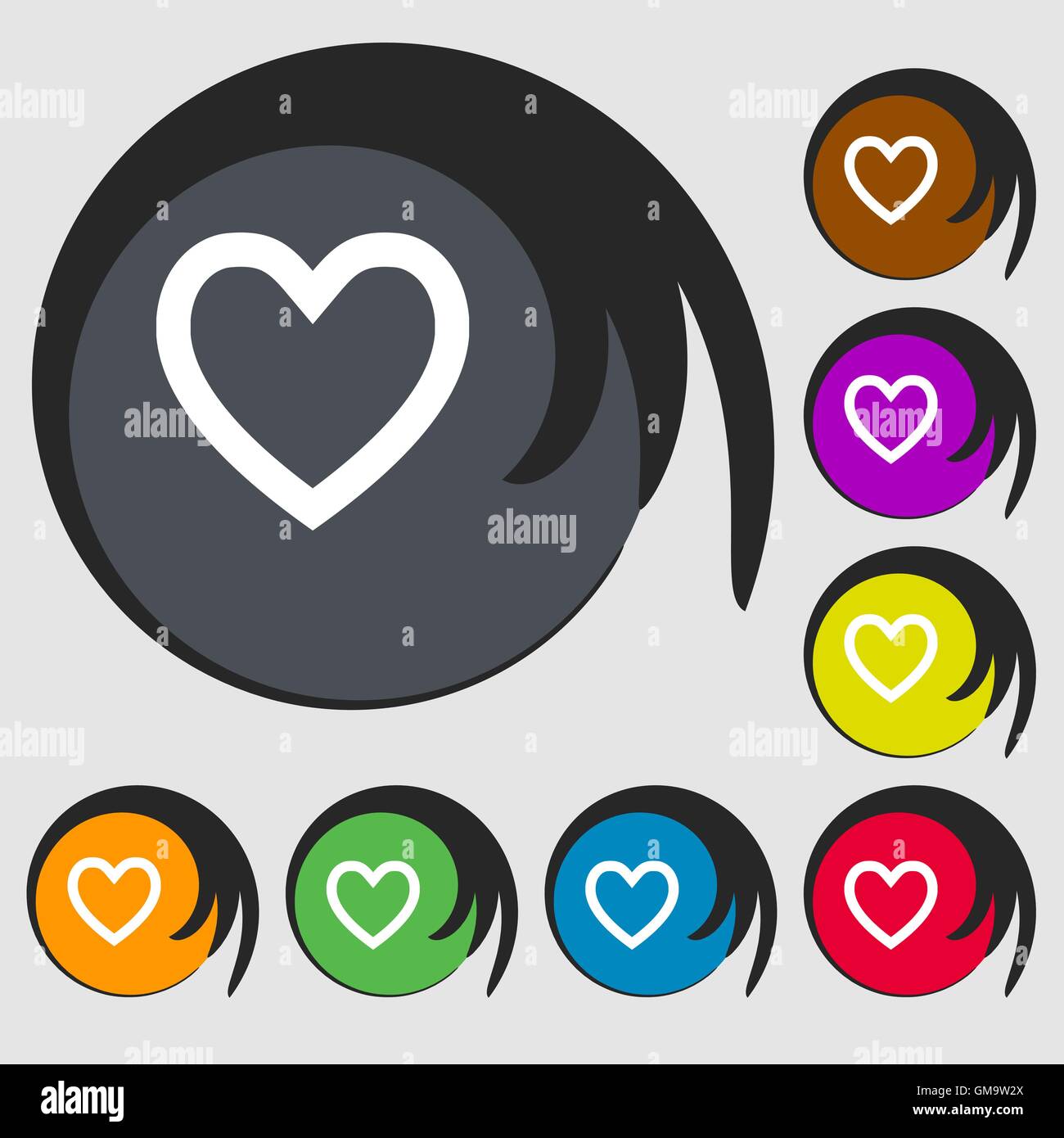 Heart sign icon. Love symbol. Symbols on eight colored buttons. Vector ...
