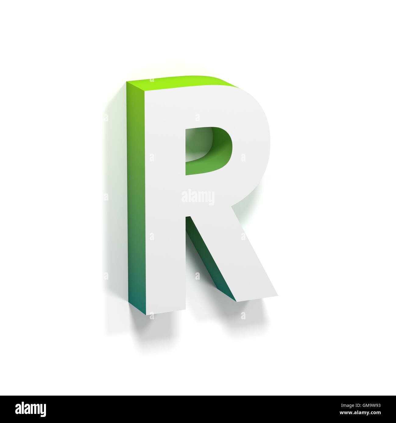 Green gradient and soft shadow font. Letter R. 3D render illustration ...