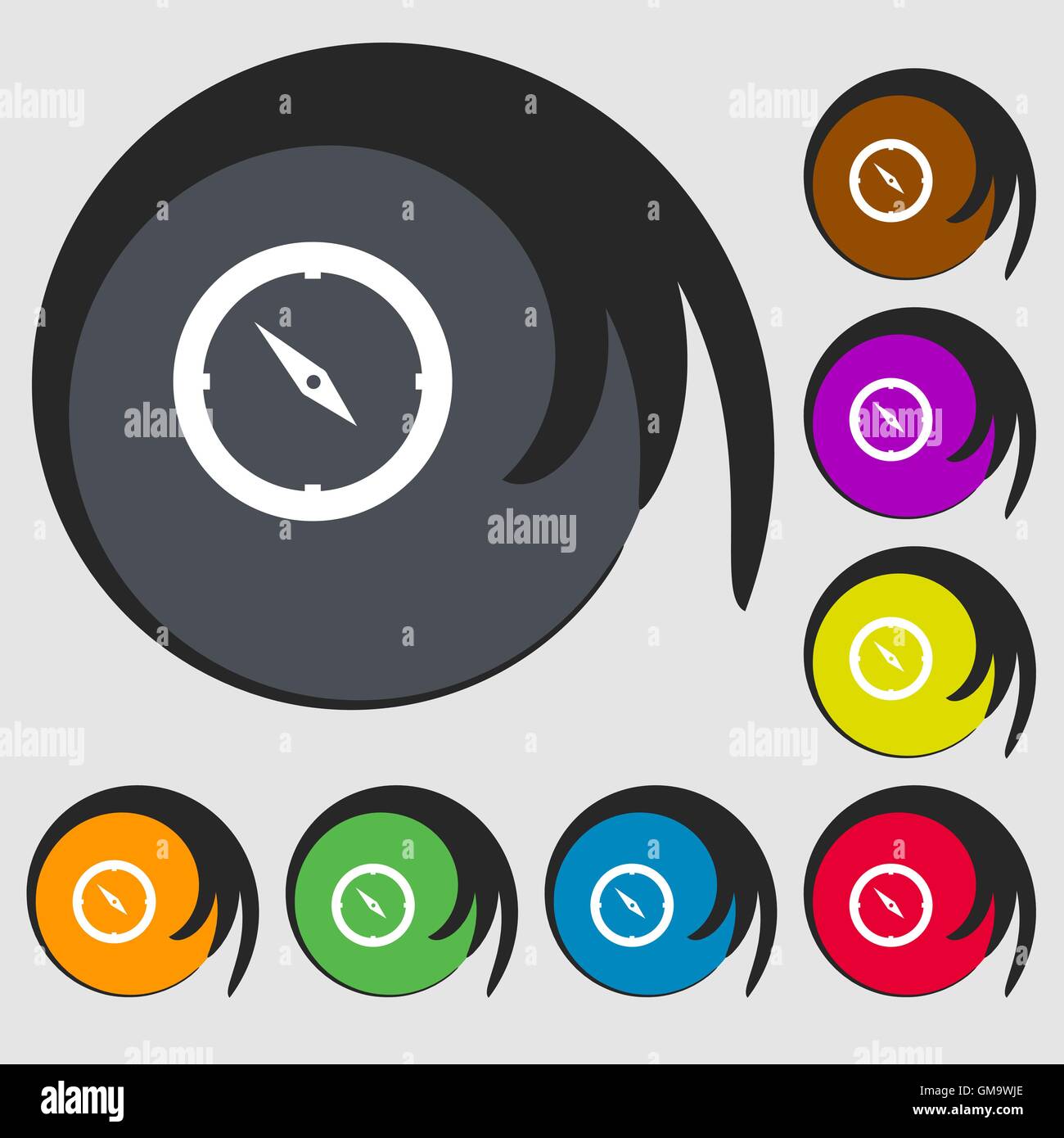 Compass sign icon. Windrose navigation symbol. Symbols on eight colored ...