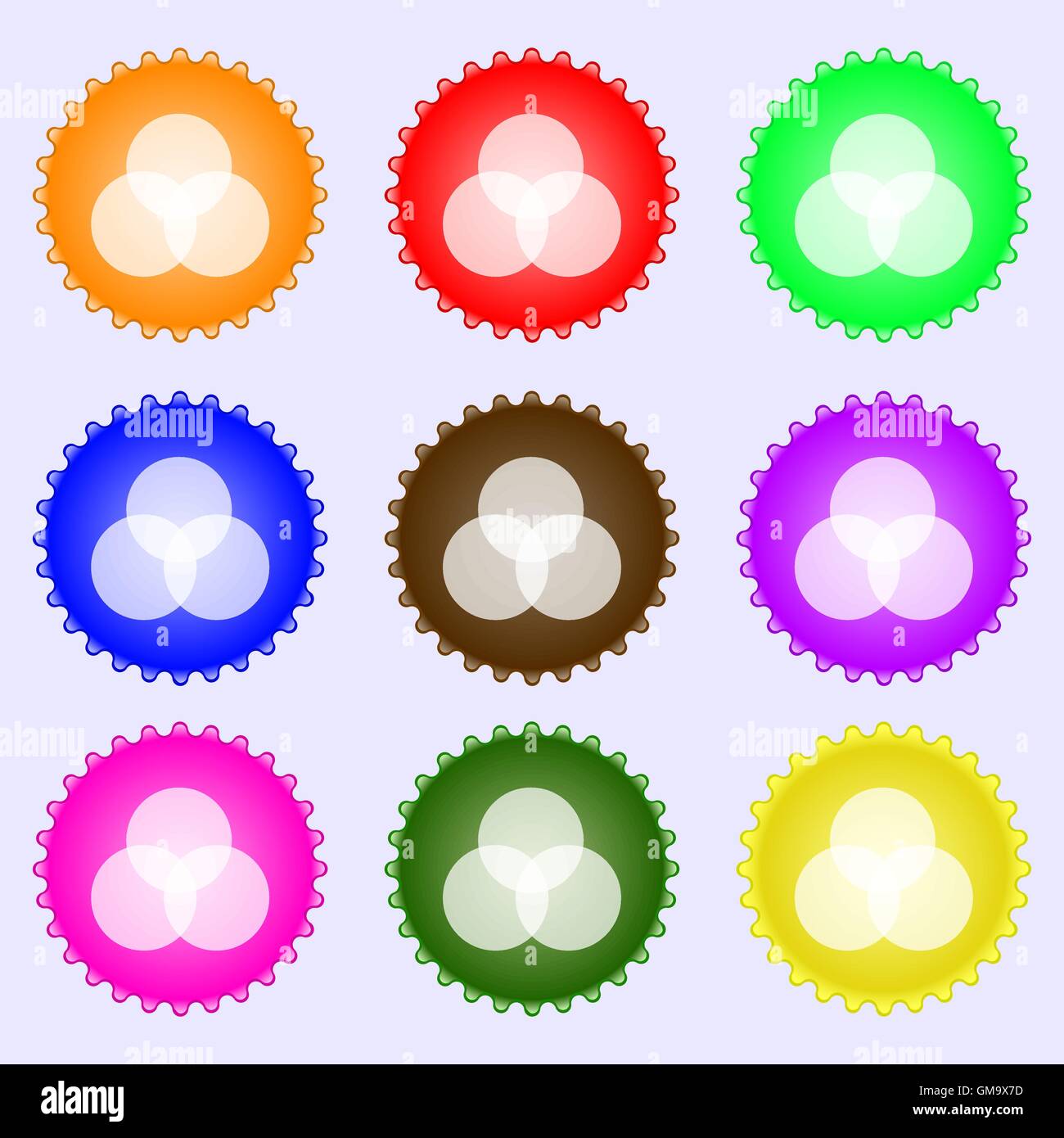 Color scheme icon sign. A set of nine different colored labels. Vector ...