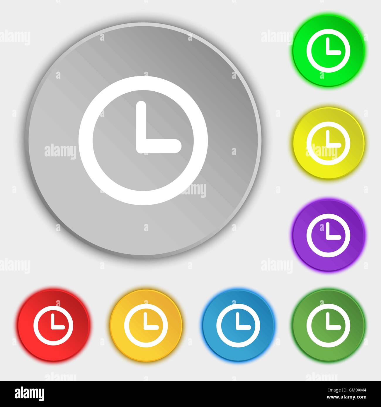 Clock sign icon. Mechanical clock symbol. Symbols on eight flat buttons