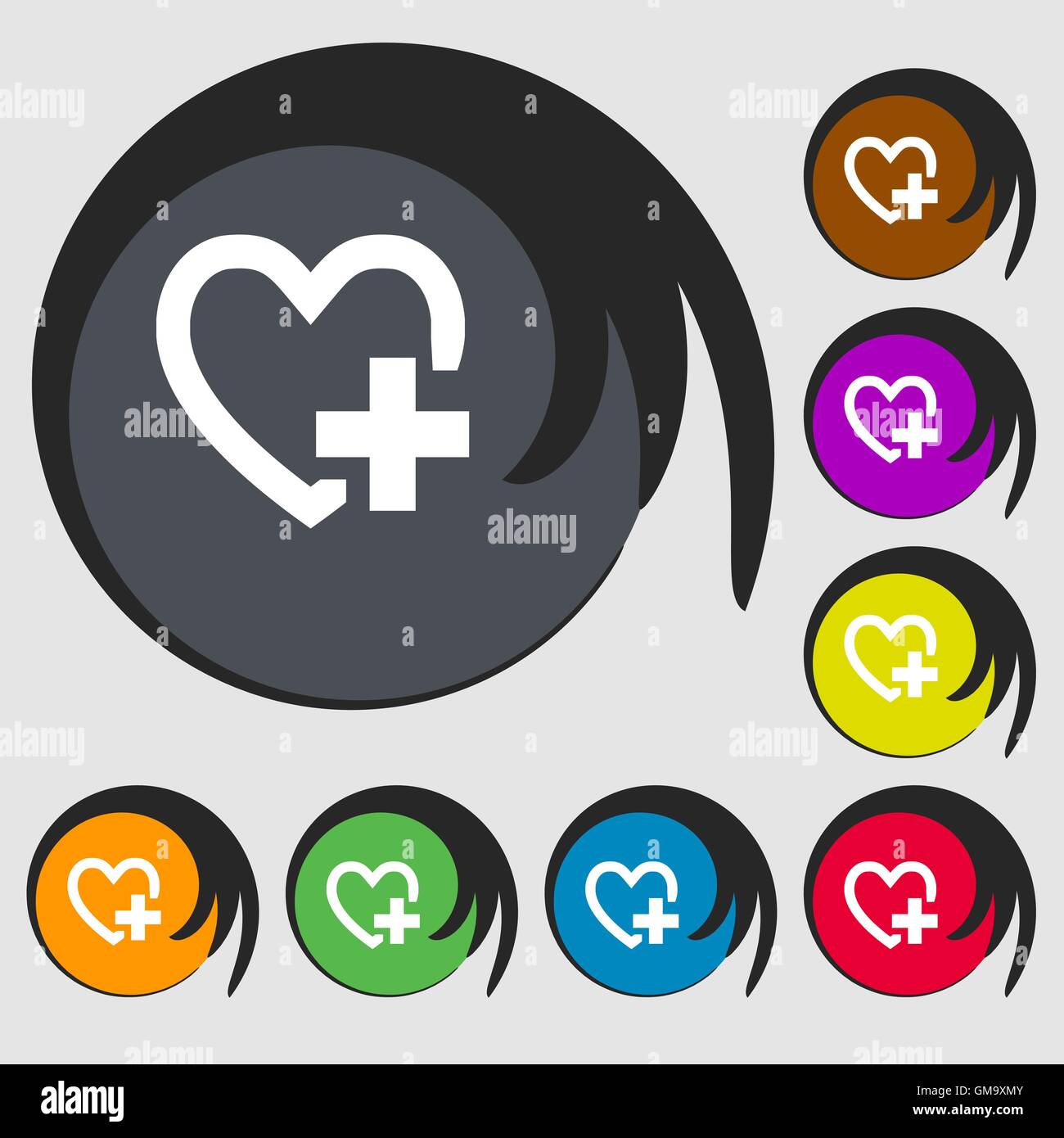 Heart sign icon. Love symbol. Symbols on eight colored buttons. Vector ...