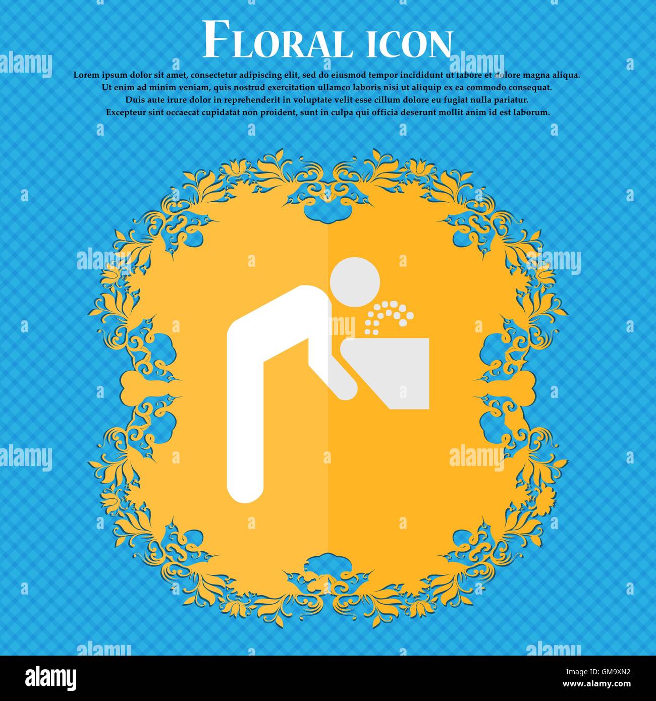 drinking fountain. Floral flat design on a blue abstract background with place for your text. Vector Stock Vector