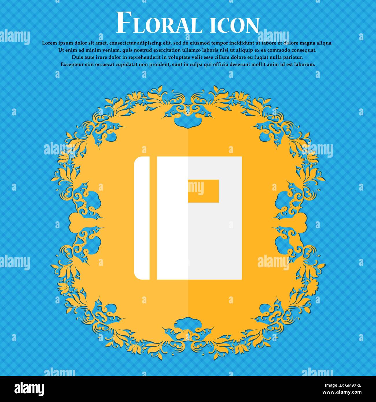 Book . Floral flat design on a blue abstract background with place for ...