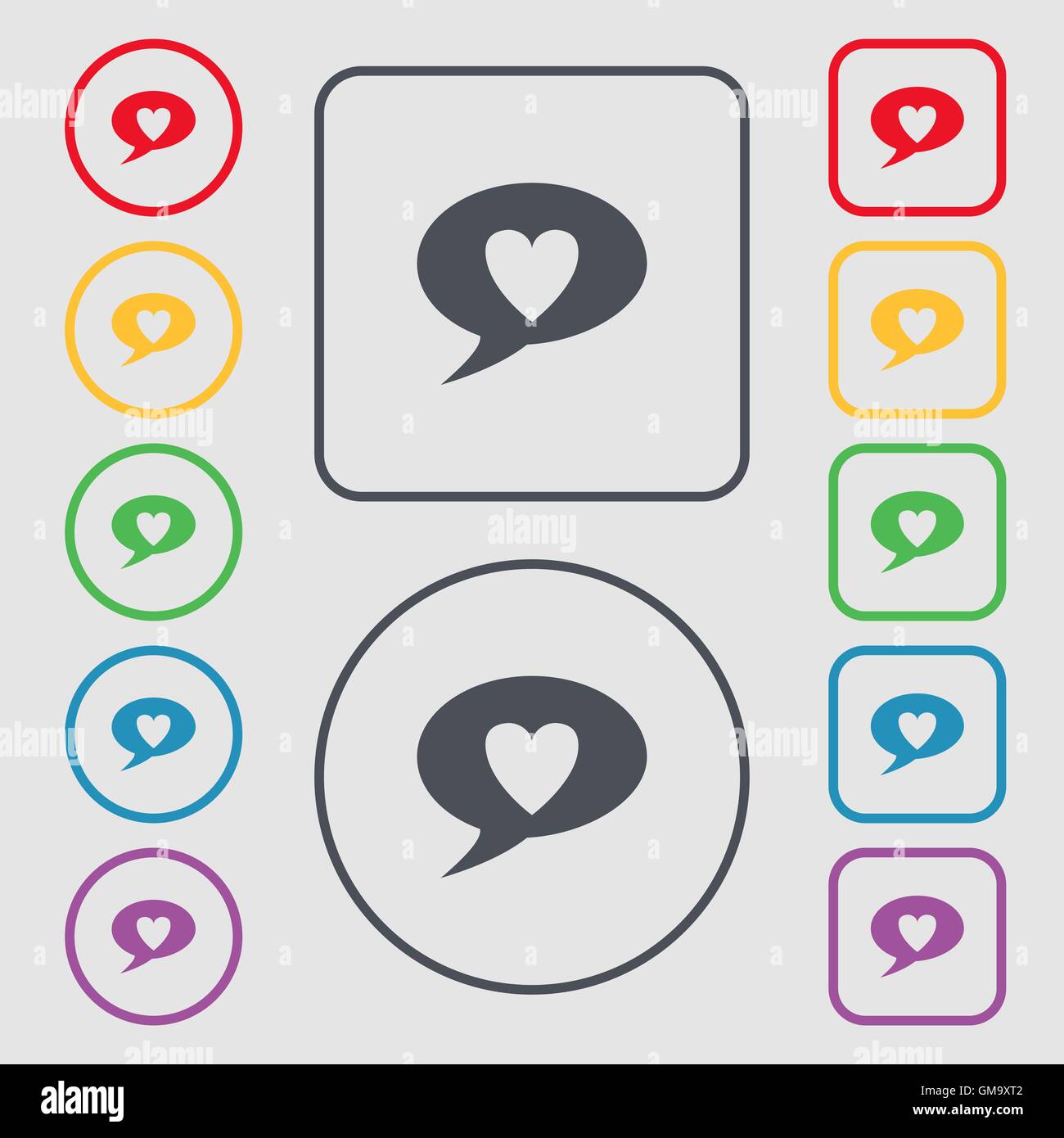 Heart sign icon. Love symbol. Symbols on the Round and square buttons ...