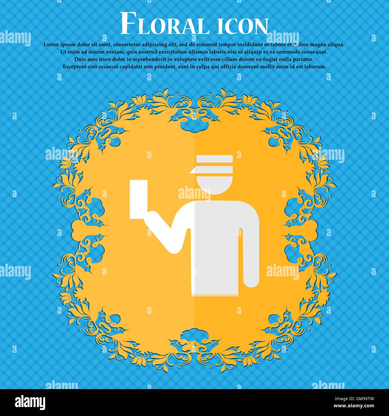 Inspector. Floral flat design on a blue abstract background with place for your text. Vector Stock Vector