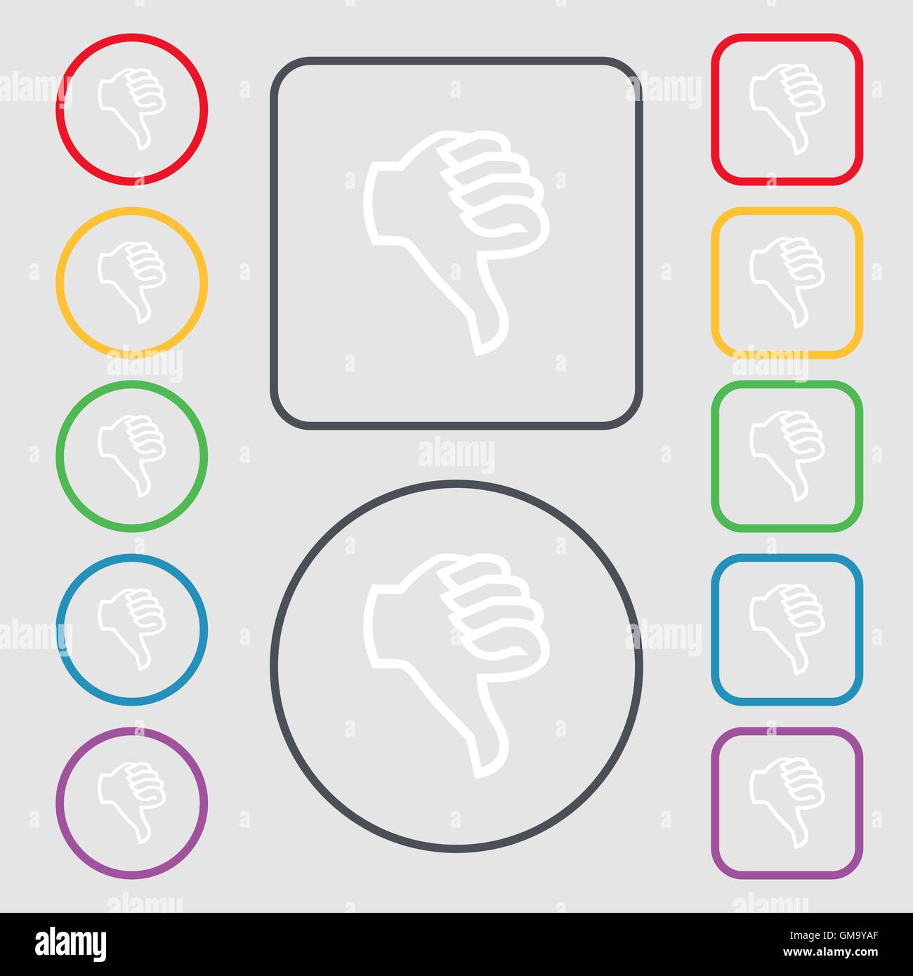 Dislike sign icon. Thumb down. Hand finger down symbol. Symbols on the ...