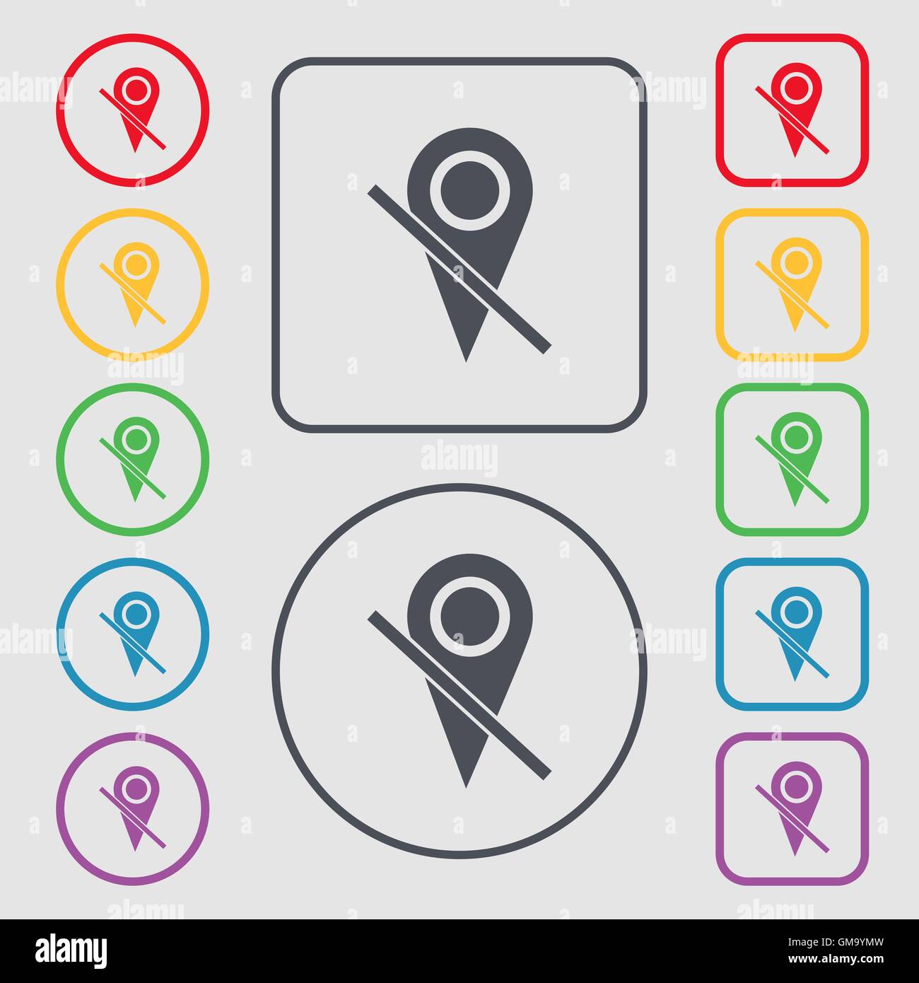 Map pointer icon sign. Symbols on the Round and square buttons with ...