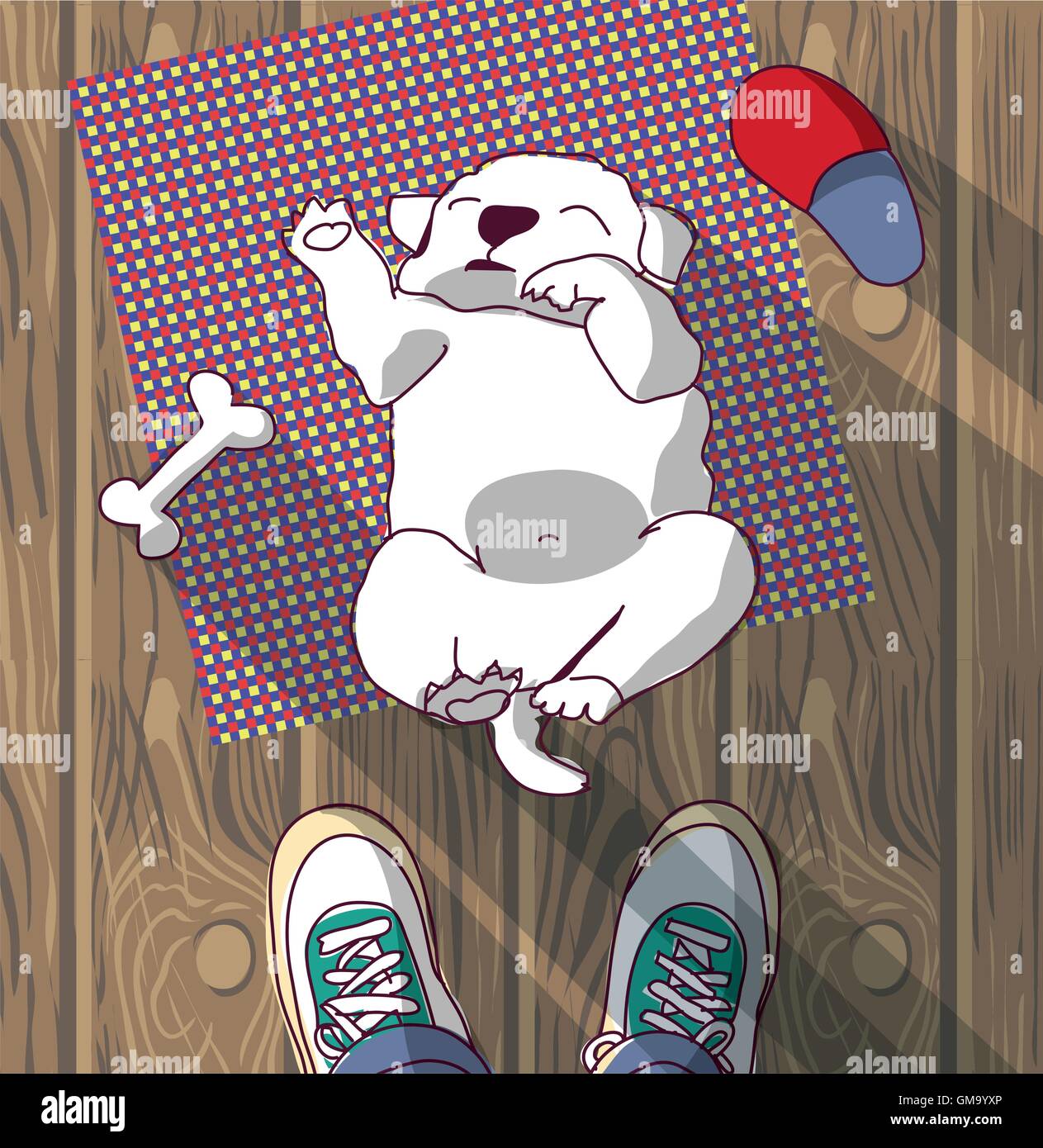 Puppy cute rest sleep on the floor and owner Stock Vector Image & Art