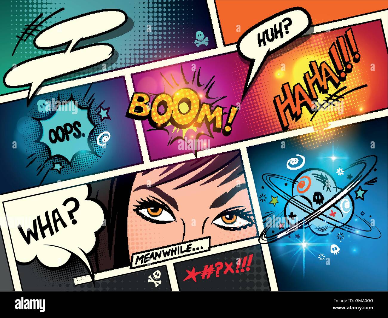 Speech Bubbles on a comic strip background with cartoon actions. vector illustration Stock Vector