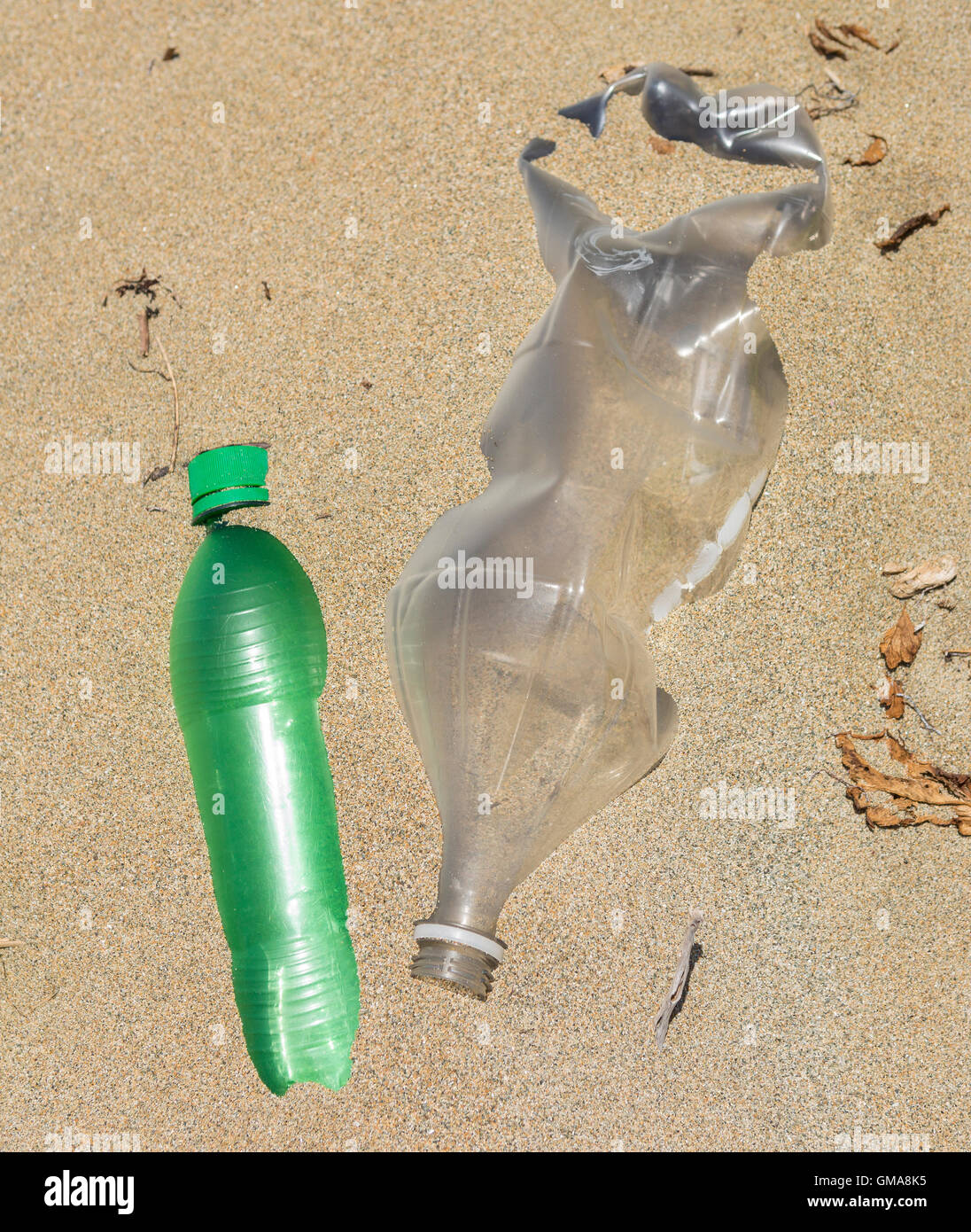 DOMINICAN REPUBLIC - Garbage on beach, plastic bottles and trash, near mouth of Yasica RIver. Stock Photo