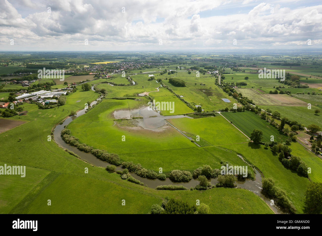 Aerial view, floodplain Disselmersch, Lookout, Lippe river, natural