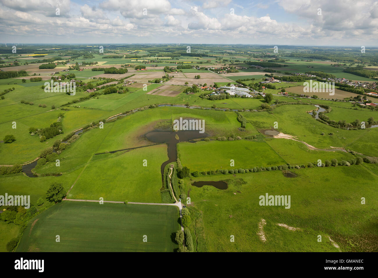 Aerial view, floodplain Disselmersch, Lookout, Lippe river, natural
