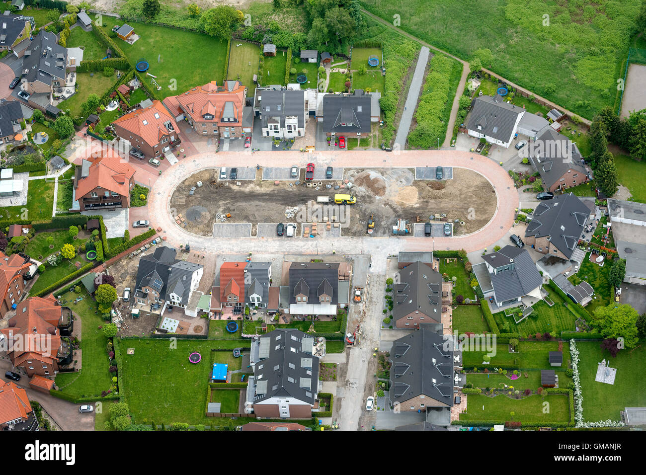 Aerial view, Palatine Road, stork ring, housing development, Sterkrade-Nord, Aerial view of Oberhausen-Nord, Oberhausen, Stock Photo