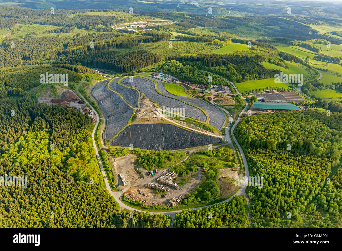 Aerial view, county landfill site Olpe, Aerial view of Olpe, Olpe Sauerland, North Rhine