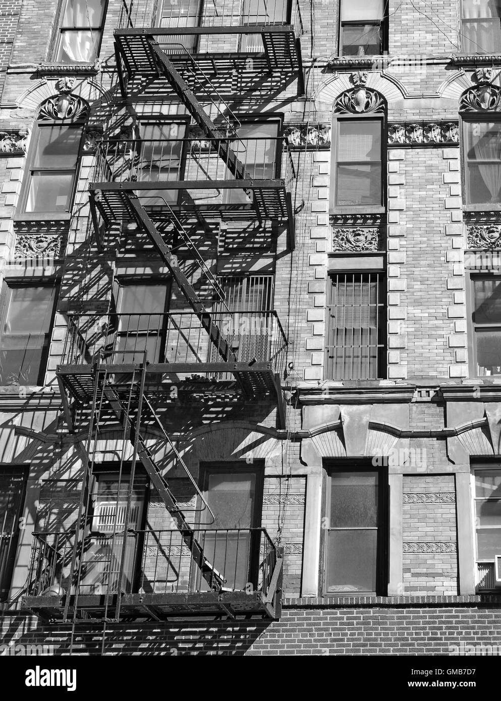 Fire escape on exterior of walk up apartment building in New York City