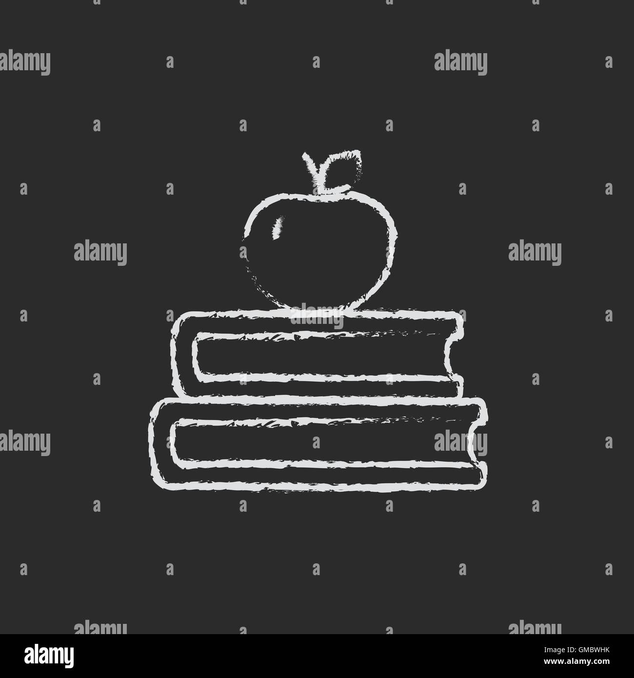 Books and apple on the top icon drawn in chalk. Stock Vector