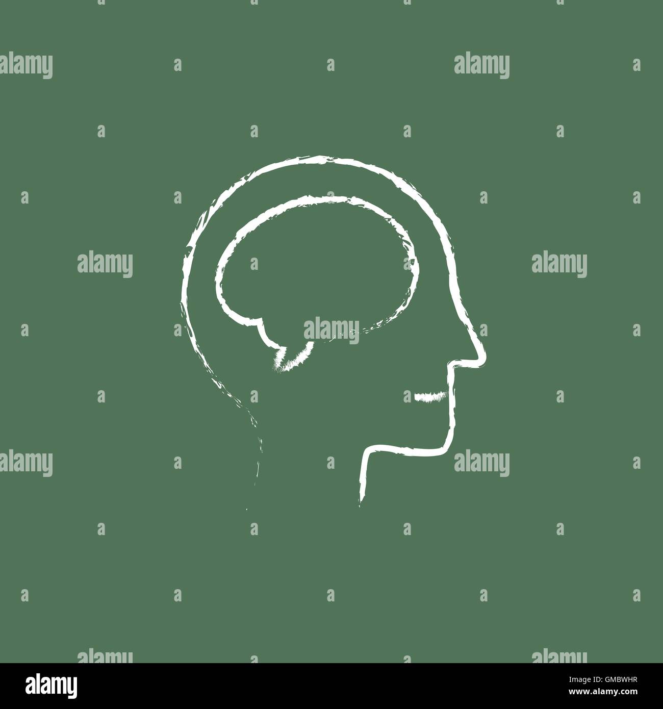 Human head with brain icon drawn in chalk. Stock Vector