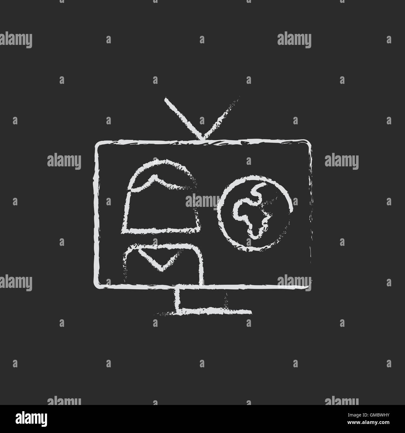 TV report icon drawn in chalk. Stock Vector