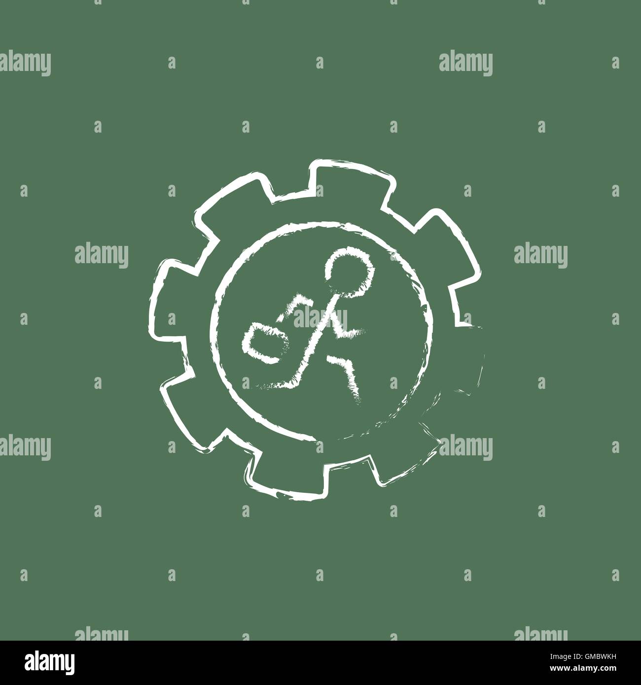 Man running inside the gear icon drawn in chalk. Stock Vector