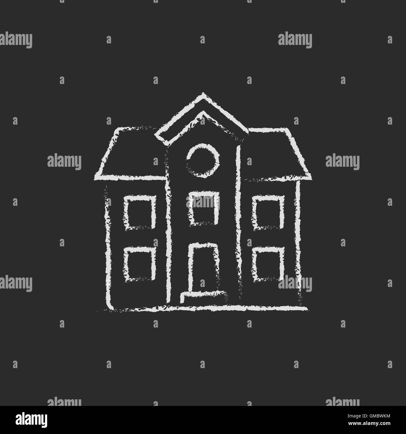 Two storey detached house icon drawn in chalk. Stock Vector