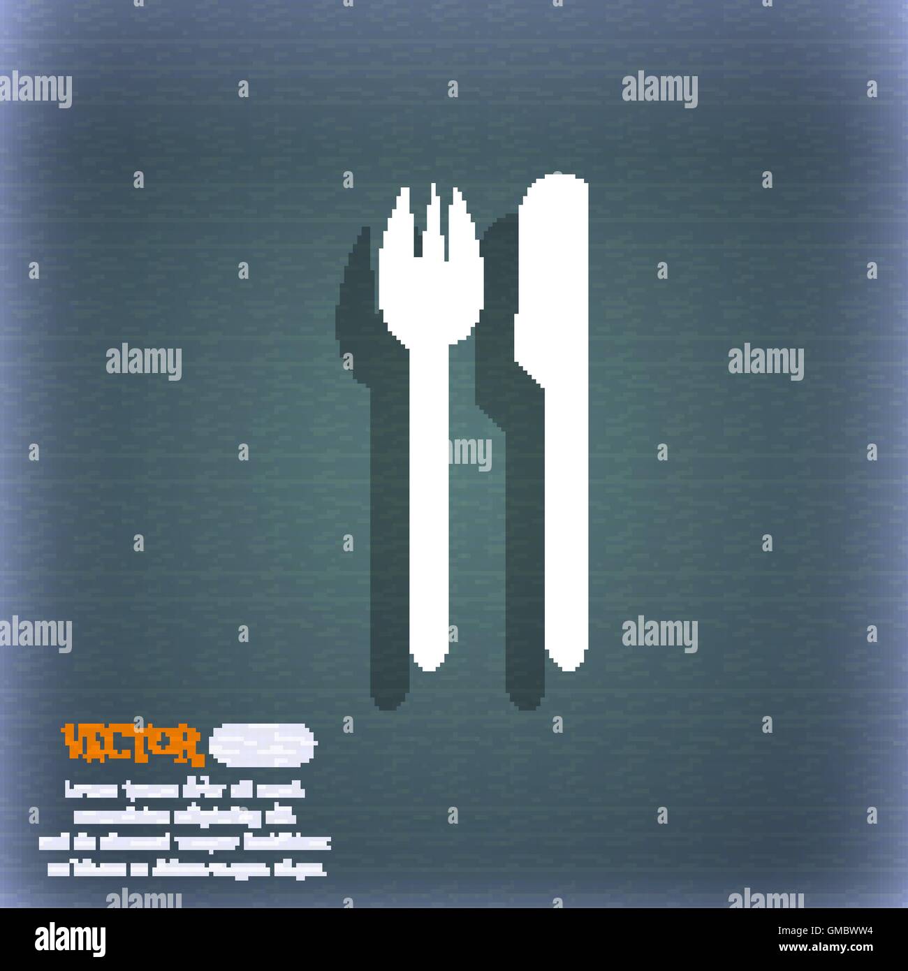 Eat sign icon. Cutlery symbol. Fork and knife. On the blue-green abstract background with shadow and space for your text. Vector Stock Vector