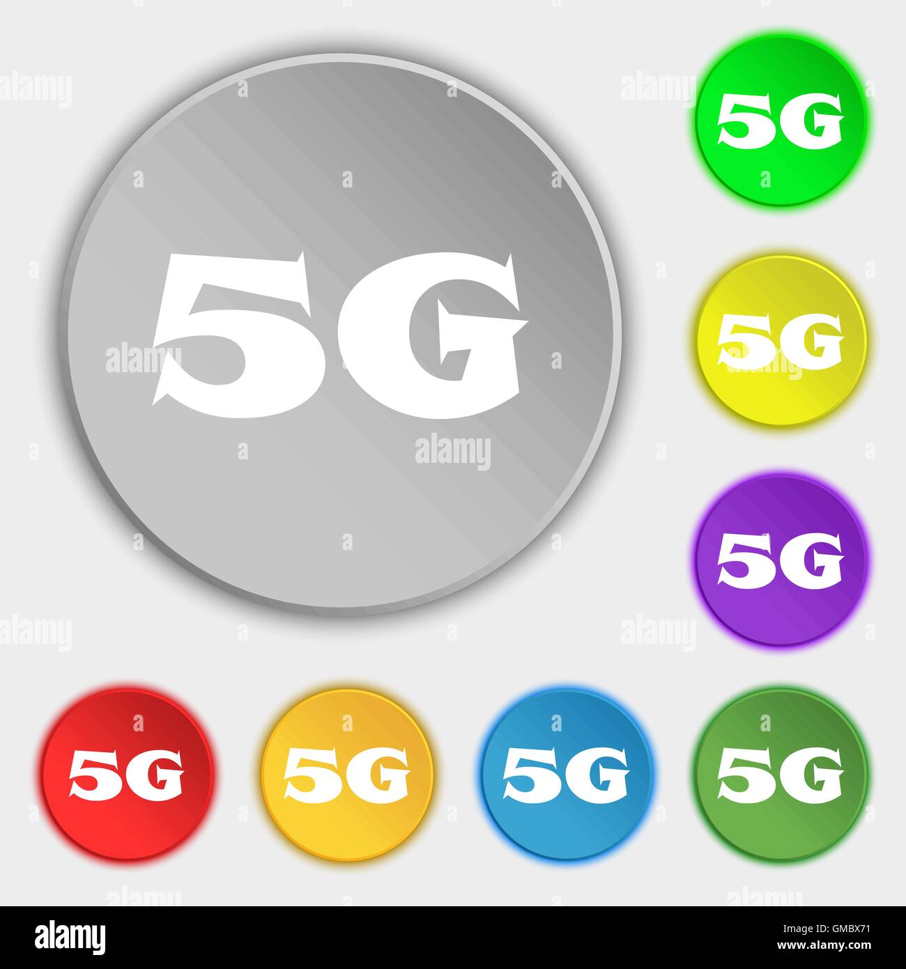 5G sign icon. Mobile telecommunications technology symbol. Symbols on eight flat buttons. Vector Stock Vector